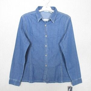Sea Palms by‎ Hartwell Blue Denim Jean Button Up Shirt Women's Size Small